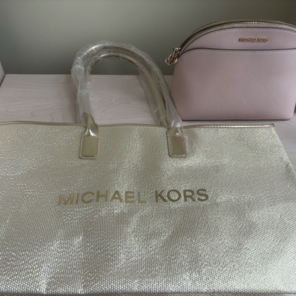 Sale Michael Kors Pink Crossbody Bag & Michael Kors Gold Designer Tote Bag